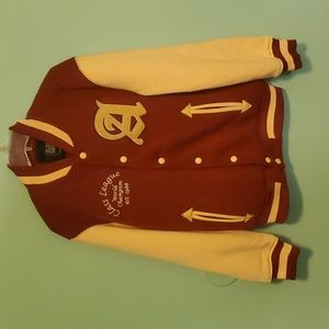 Varsity men's jacket burgandy & cream